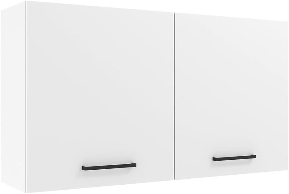 Madesa Hazel Wall Kitchen Storage Cupboard Cabinet with 2 Doors and Shelves 48 Inch Wooden Modern Organization Unit for Pantry - White