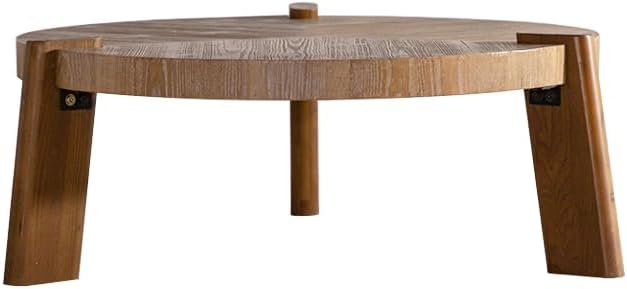 36.61'' Round Coffee Table Wood, Modern Unique Farmhouse Wooden Circle Coffee Table Contemporary Vintage Rustic Center Table Retro Tea Table for Living Room, Office, Apartment, Natural