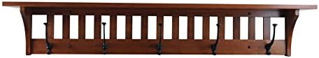 Rustic Red Door Co. Mission Style Coat Rack Wall Mounted with Shelf, Entryway Wooden Hanger with 5 Wrought Iron Hooks for Jacket, Towel or Hat, Farmhouse Decor, 51.5' Cherry Wood and W. Cherry Stain