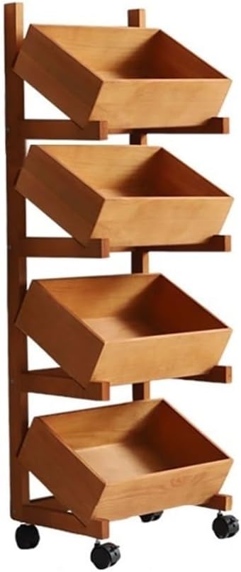 Wood Fruit Basket for Kitchen, Vegetable Bread Basket, Pantry Shelves, Can Organizer Rack, Wooden Storage Rack for Living Room(Brown,Large)