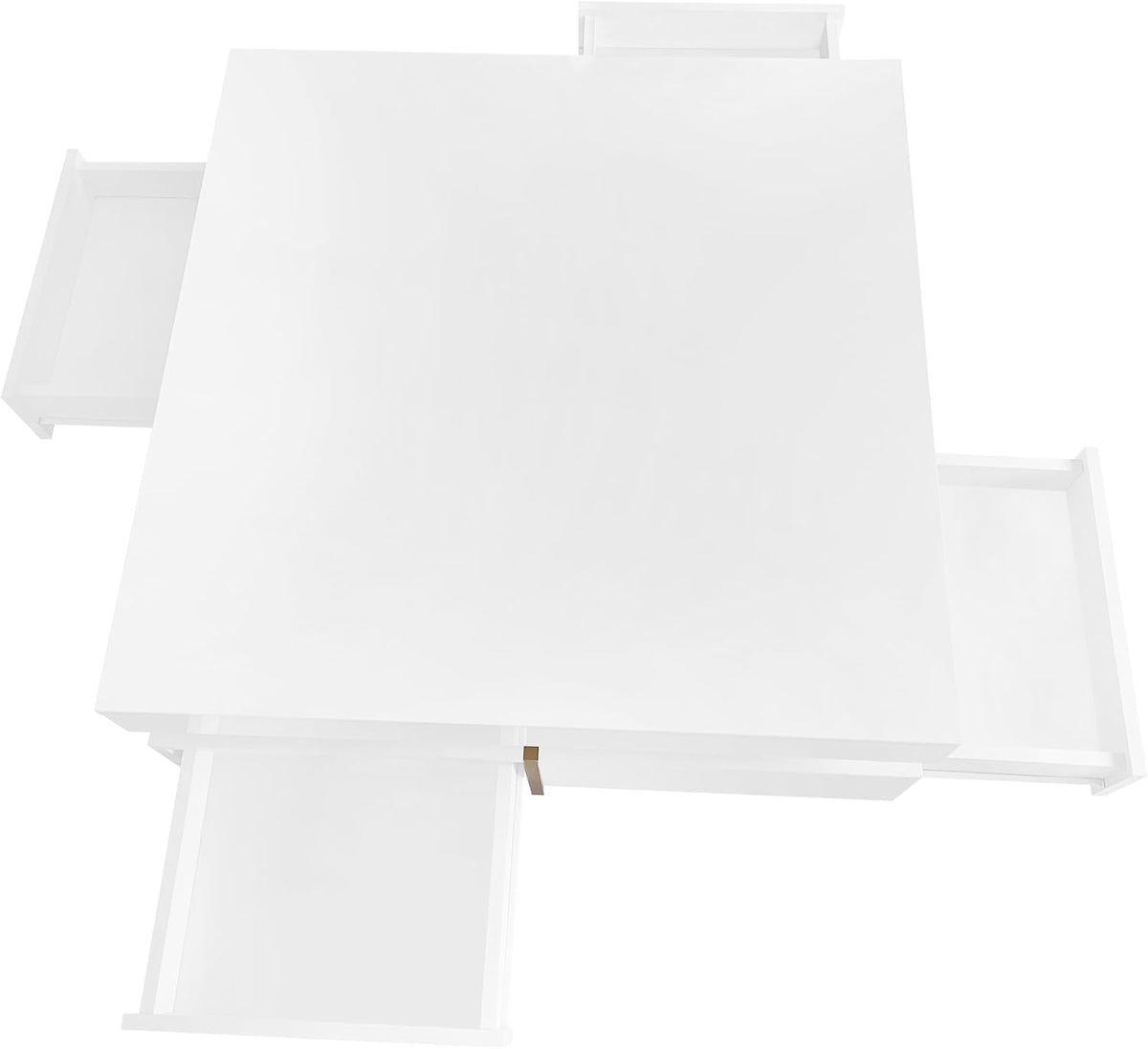 31.5' Square Coffee Table with 4 Drawers and High Gloss Surface, Modern White Cocktail Tea Table with Wood Grain Legs for Living Room or Bedroom