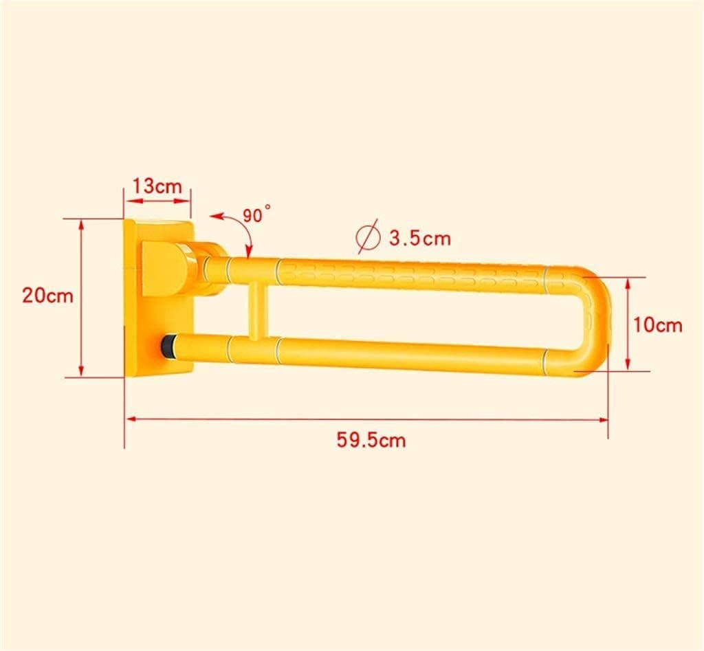 Towel Shelfs,Grab Bars for Bathroom, Plastic Surface Safety Folding Grab Bar, Stainless Steel Upturn Wall Mounting Toilet Railing, Disabled Elderly Daily Living Assist Handle/Yellow/60Cm (Yellow 60Cm)