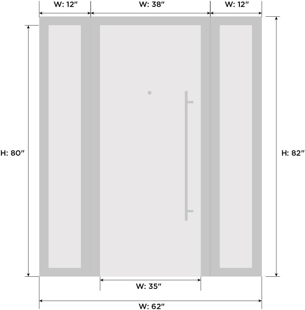 VDOMDOORS Front Exterior Prehung Metal-Plastic Door Frosted Glass | Manux 8112 Matte Black | 2 Side Sidelite Transoms | Residential Doors Entrance Patio Garage 60 x 80 (W12+36+12 x H80) Right-Inswing