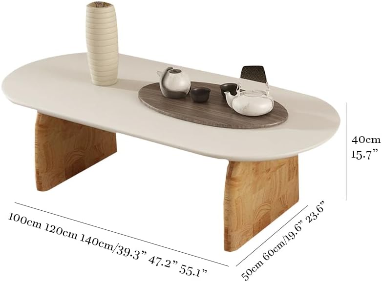 Oak Oval Coffee Table,mid Century Modern Center Table for Living Room,Solid Wood Tea Cocktail Table for Home Office(39.3' D x 19.6' W x 15.7' H, Wood)