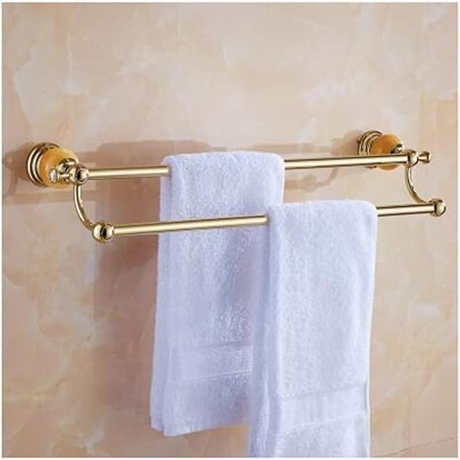 ZTBH Bathroom Hardware Sets Brass and Jade Gold Bathroom Accessories Set, Paper Holder, Towel Bar, Soap Basket, Towel Rack, Towel Ring Bathroom Hardware Towel Set (Color : Double Towel bar)
