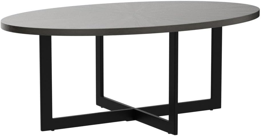 LEEMTORIG Solid Wood Oval Coffee Table for Living Room, 47.9 inch Large Modern Industrial Center Table, Cocktail Table with Wood Tabletop and Metal Legs for Small Space, Rustic Black KFZ-1831-BK