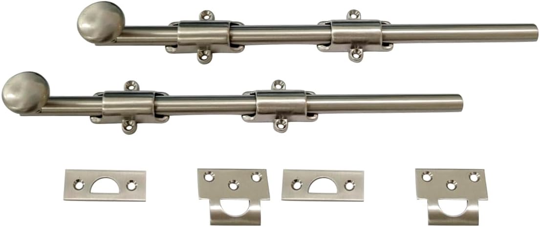 QCAA Dutch Door Bolt, Solid Brass, 18', Satin Brushed Nickel, 2 Pack, Made in Taiwan