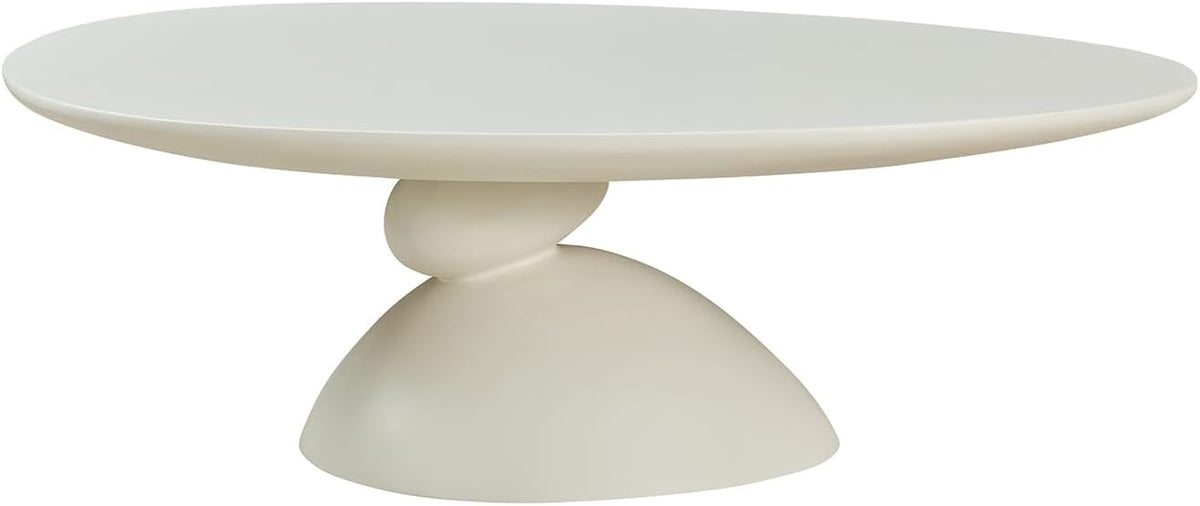 47.24' Mid-Century Modern Oval Coffee Table,Durable Fiberglass Center Table Accent Tea Table for Living Room,Apartment,Small Space,Easy Assembly (Milk White)