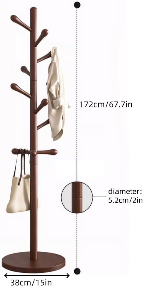 Floor-Standing Hat Rack for Bedroom, Solid Wood Coat Tree, Simple Coat Rack Freestanding, Vertical Solid Wood Purse Hanger for Living Room