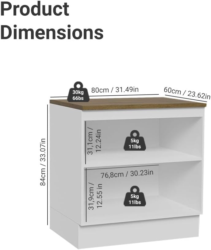 Madesa Hazel Kitchen Base Storage Cabinet with 2 Doors and Shelves 31 Inch Wooden Organization Unit for Pantry - White