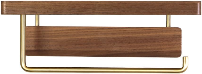 Paper Holder WithWalnut Wooden Shelf Tissue Roll Hanger Wall Mounted Paper Towel Bar Stainless Steel Paper