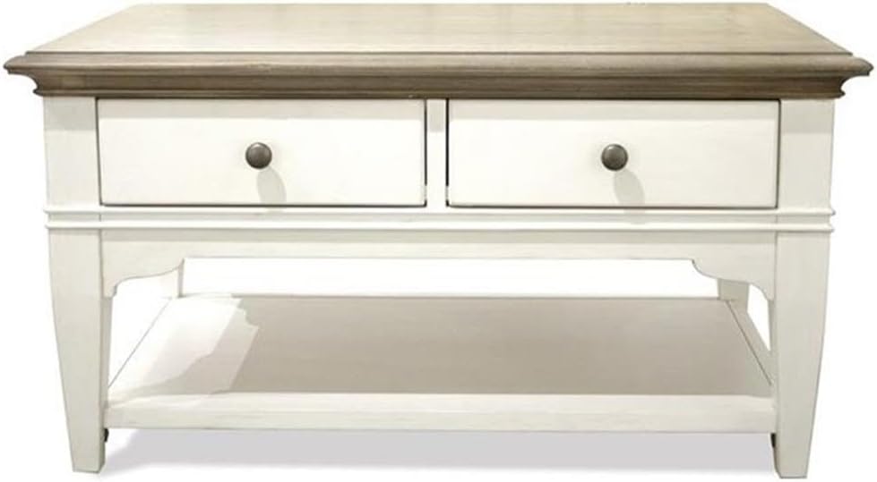 BOWERY HILL Contemporary Storage Coffee Table, 36' x 24' x 19', Hardwood Solids and Oak Veneer, Natural Finish, Two Drawers, Fixed Bottom Shelf, Removable Casters, Living Room Indoor Use
