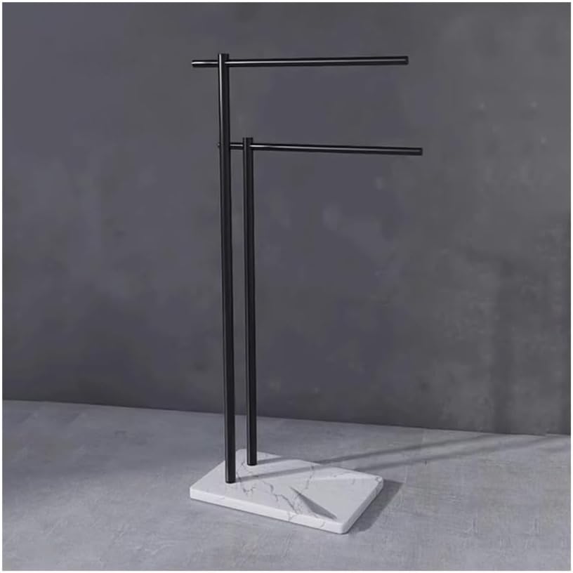 Towel Rail Freestanding Bathroom Towel Rack Floor-Standing Towel Rack Light Luxury Creative Marble Bathtub Bathroom Storage Towel Bar Towel Stand(Black+White)