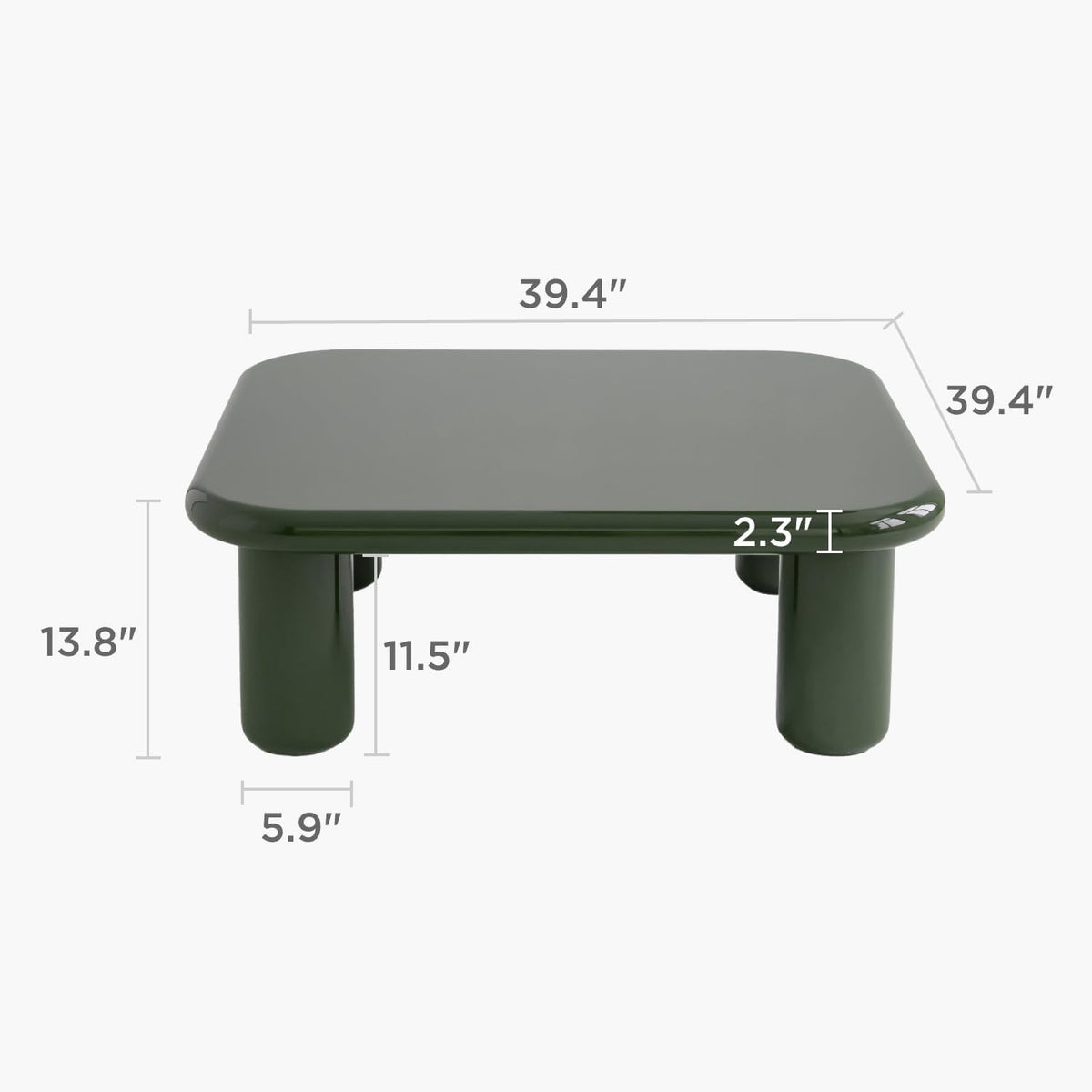 Acanva Modern Coffee Tables with High Glossy Finish, Curved Edges, Accent Center Furniture for Living Room Home Office, Square Table, Olive Green