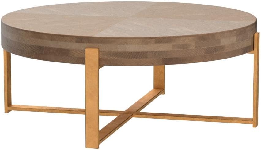 Gexpusm Round Wood Coffee Tables with Metal Leg, Farmhouse Circle Coffee Table for Living Room, Rustic Mid-Century Wooden Coffee Tables for Apartment, Easy Assembly(32' Dx32 Wx18 H)