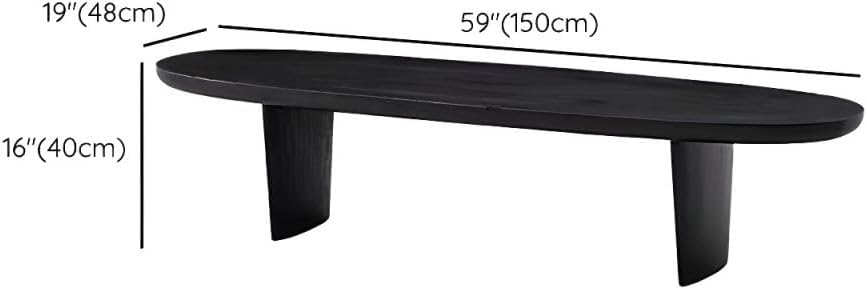RUNNUP Black Wood Coffee Table Oval Modern Coffee Table Accent Center Sofa Table Cocktail Center Table for Small Apartment Living Room Easy Assembly, 59' L x 19' W x 16' H