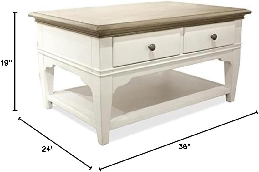 BOWERY HILL Contemporary Storage Coffee Table, 36' x 24' x 19', Hardwood Solids and Oak Veneer, Natural Finish, Two Drawers, Fixed Bottom Shelf, Removable Casters, Living Room Indoor Use