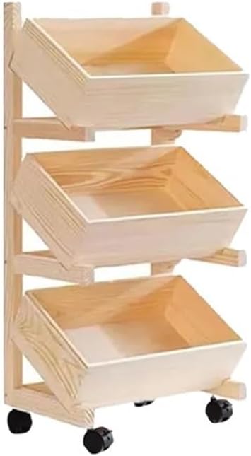 Wood Fruit Basket for Kitchen, Vegetable Bread Basket, Pantry Shelves, Can Organizer Rack, Wooden Storage Rack for Living Room(Beige,Small)