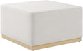 Modway Tilden 28 Inch Square Performance Velvet Upholstered Ottoman in Alabaster Natural - Large Ottoman Foot Rest with Rubberwood Plinth Base, Living Room Ottoman Coffee Table - Velvet Ottoman Table