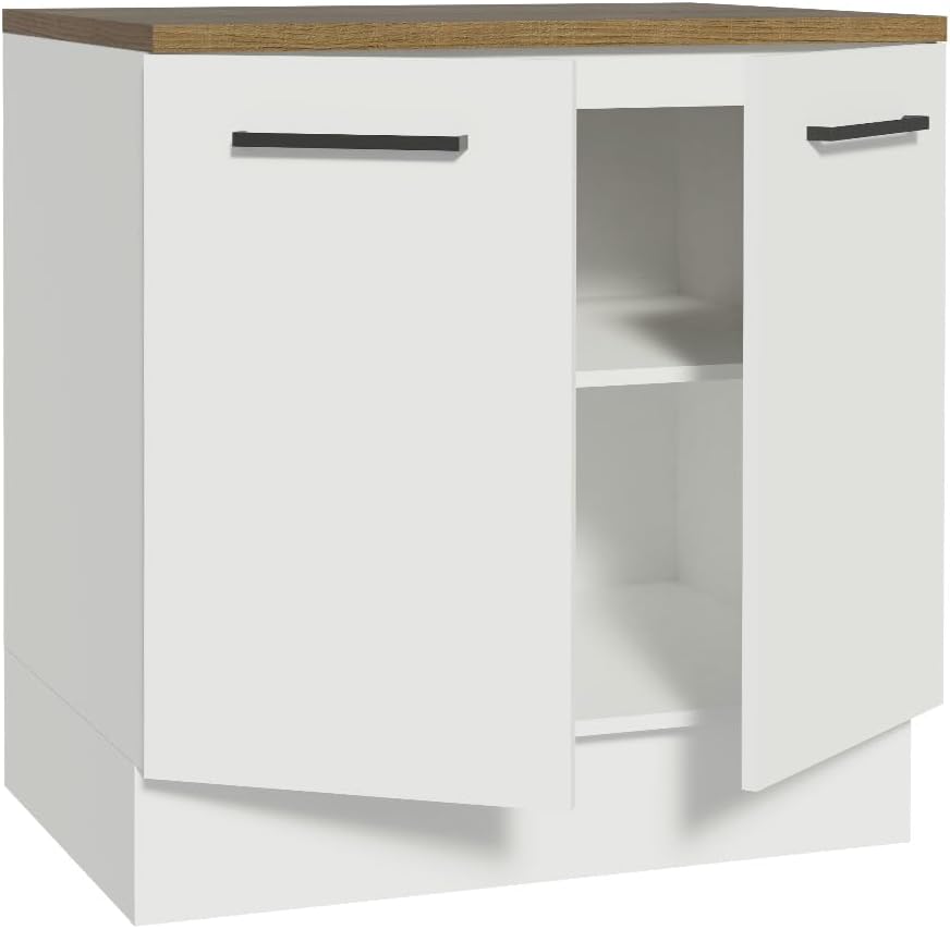 Madesa Hazel Kitchen Base Storage Cabinet with 2 Doors and Shelves 31 Inch Wooden Organization Unit for Pantry - White