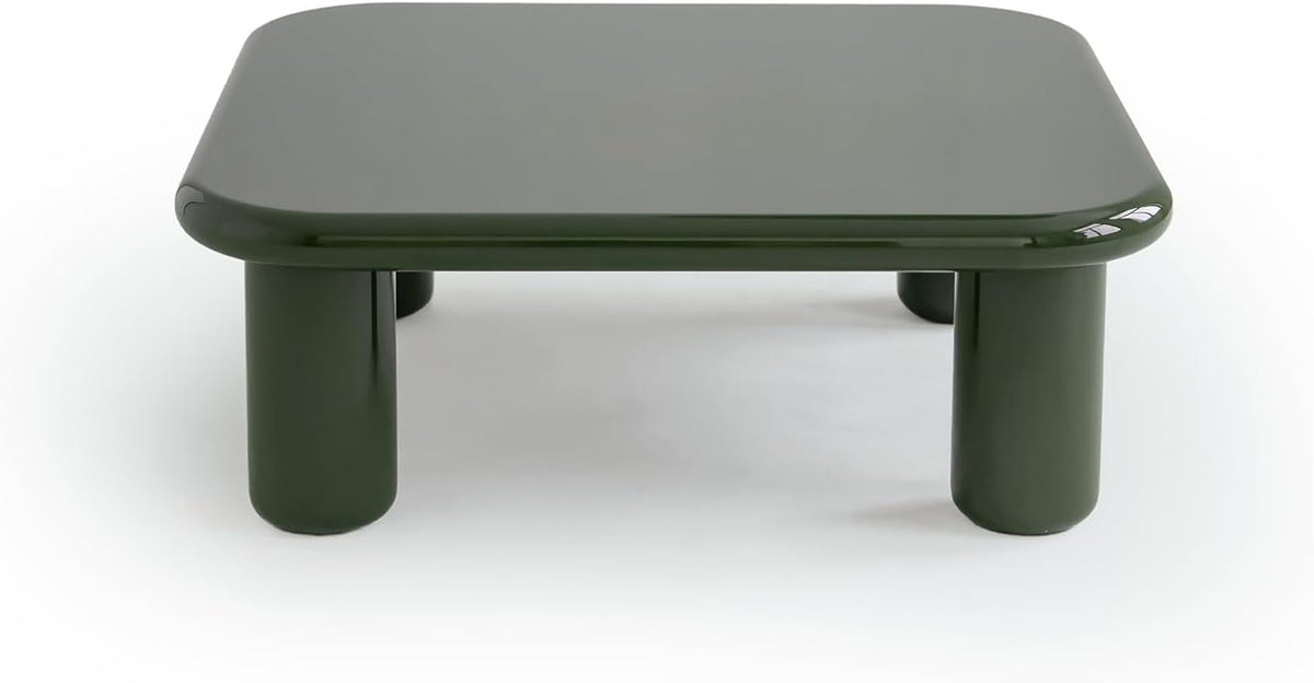 Acanva Modern Coffee Tables with High Glossy Finish, Curved Edges, Accent Center Furniture for Living Room Home Office, Square Table, Olive Green