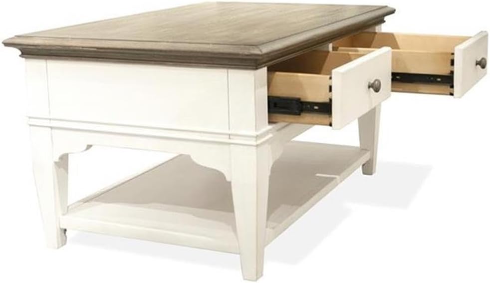 BOWERY HILL Contemporary Storage Coffee Table, 36' x 24' x 19', Hardwood Solids and Oak Veneer, Natural Finish, Two Drawers, Fixed Bottom Shelf, Removable Casters, Living Room Indoor Use