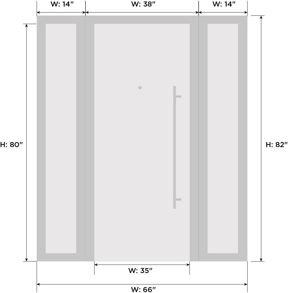 VDOMDOORS Front Exterior Prehung Metal-Plastic Door Frosted Glass | Manux 8112 Matte Black | 2 Side Sidelite Transoms | Residential Doors Entrance Patio Garage 64 x 80 (W14+36+14 x H80) Left-Inswing
