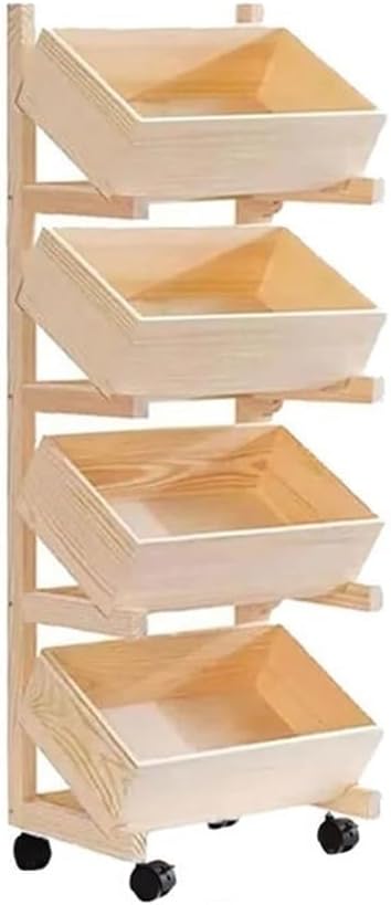 Wood Fruit Basket for Kitchen, Vegetable Bread Basket, Pantry Shelves, Can Organizer Rack, Wooden Storage Rack for Living Room(Beige,Large)