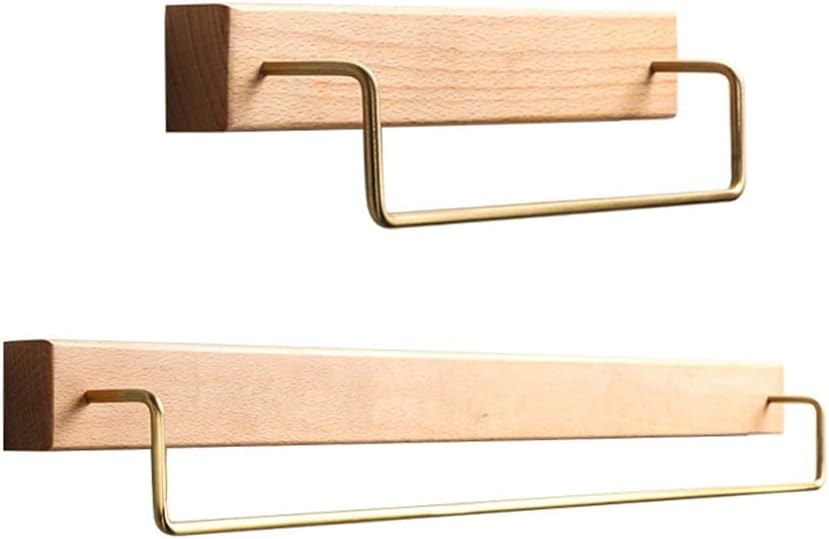 FMURY Towel Rack Mounted Retro Towel Bar Wooden Towel Holder Brass Towel Rail Brass Hooks for Bathroom Kitchen