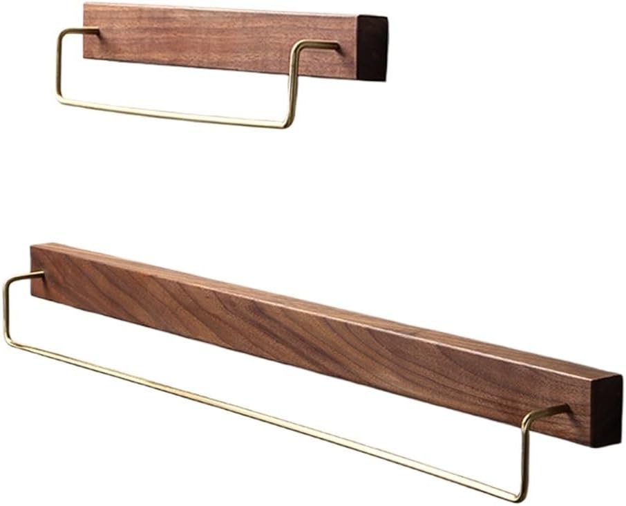 Towel Rack Mounted Retro Towel Bar Wooden Towel Holder Brass Towel Rail Brass Hooks for Bathroom Kitchen