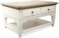 BOWERY HILL Contemporary Storage Coffee Table, 36' x 24' x 19', Hardwood Solids and Oak Veneer, Natural Finish, Two Drawers, Fixed Bottom Shelf, Removable Casters, Living Room Indoor Use