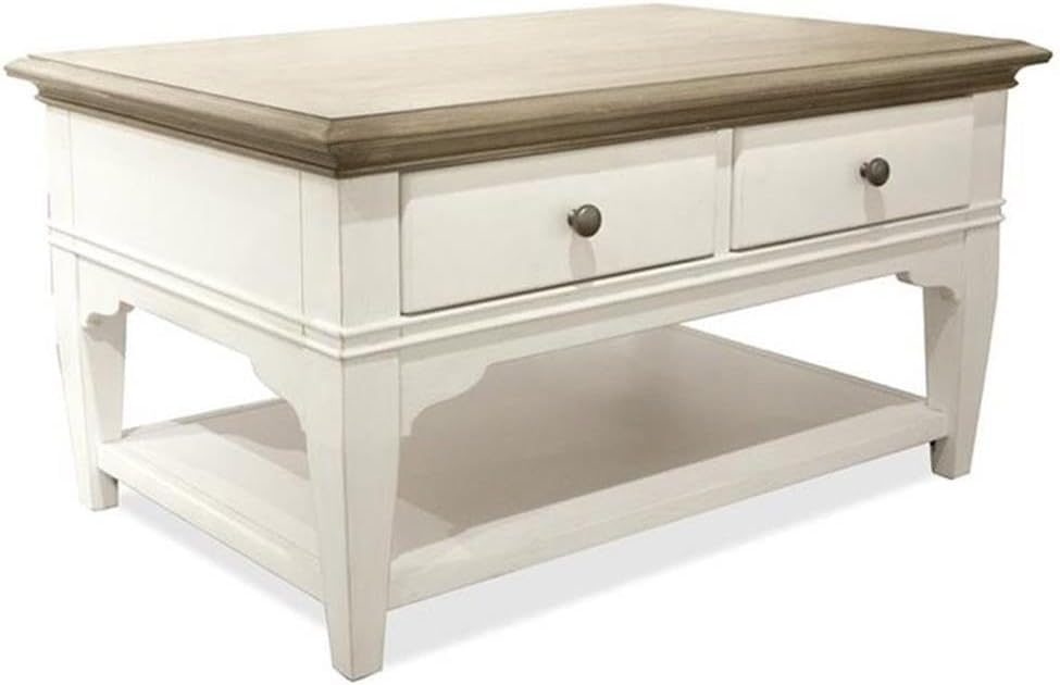 BOWERY HILL Contemporary Storage Coffee Table, 36' x 24' x 19', Hardwood Solids and Oak Veneer, Natural Finish, Two Drawers, Fixed Bottom Shelf, Removable Casters, Living Room Indoor Use