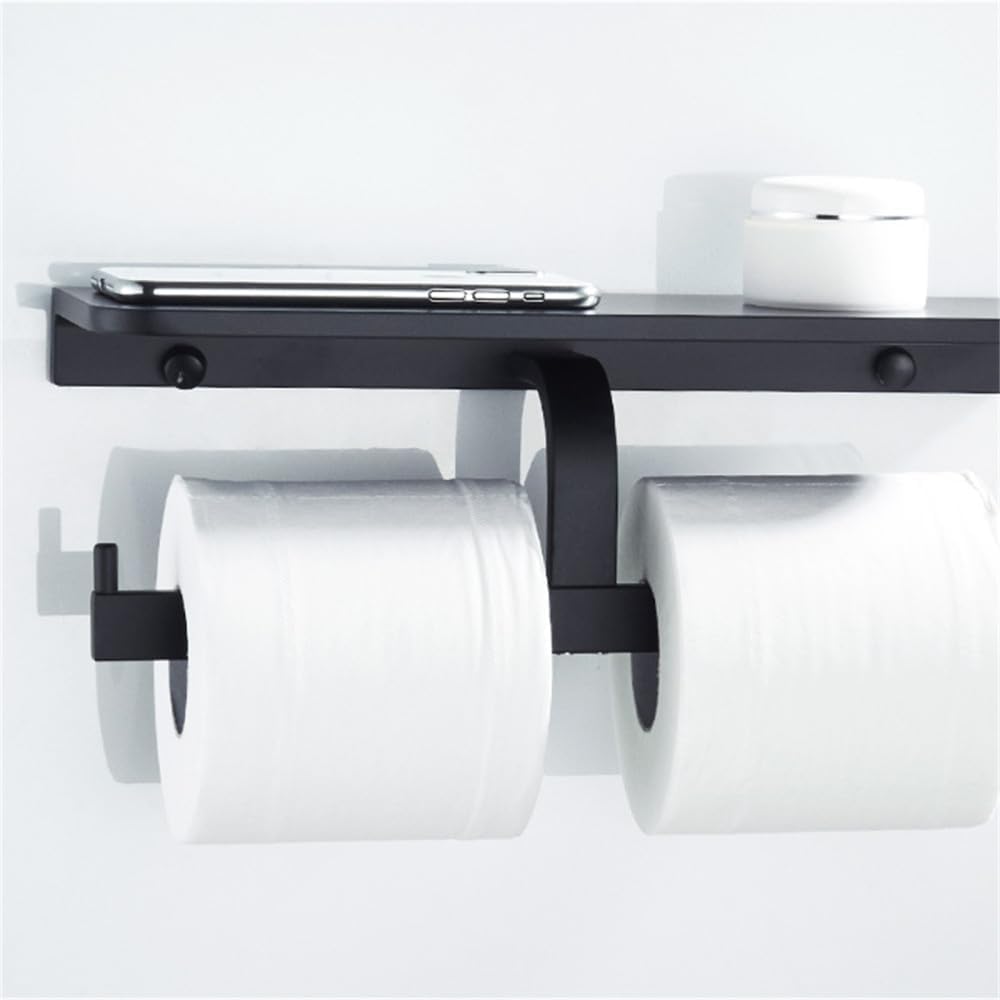 Soap Dishes, Black Towel Rack Ring Hair Dryer Holder Mounted Toilet Paper Soap Basket(Dual Phone Rack)