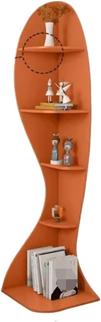 Wall Corner Bookshelf, 5 Tier Corner Shelf Wooden Corner Bookshelf Bookcase and Plant Stand for Living Room Bedroom Corner Shelf Plant Stand(Orange)