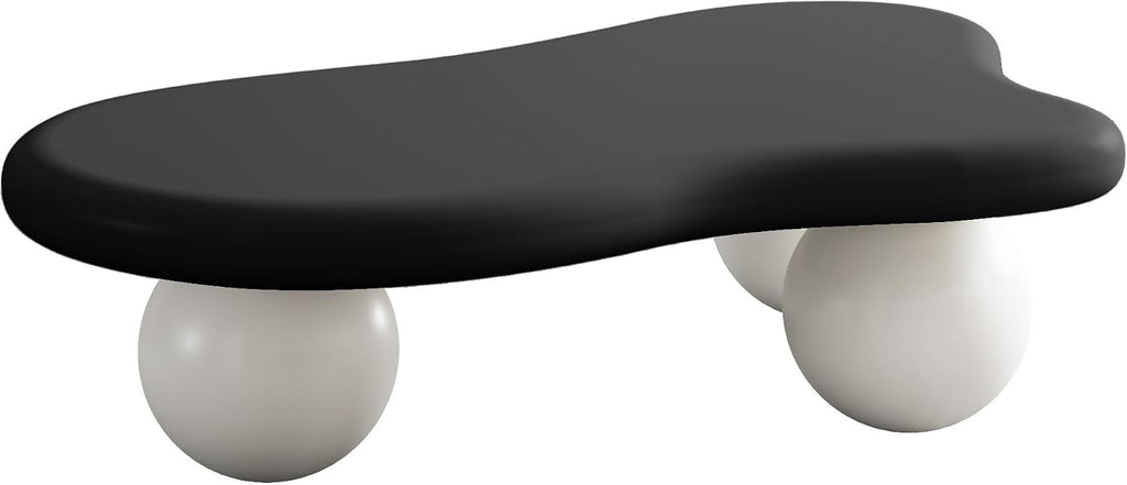 47.2'' Modern Coffee Table with Ball Base, Contemporary Oval Round Cloud Shaped Wood Coffee Table for Living Room, Easy Assembly, Black & White