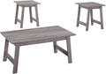 Pemberly Row 3-Piece Coffee Table Set, Gray Wood-Look Finish, Particle Board and Laminate, Includes Rectangular Coffee Table and 2 Square End Tables, Minimalist Design for Living Room or Small Spaces