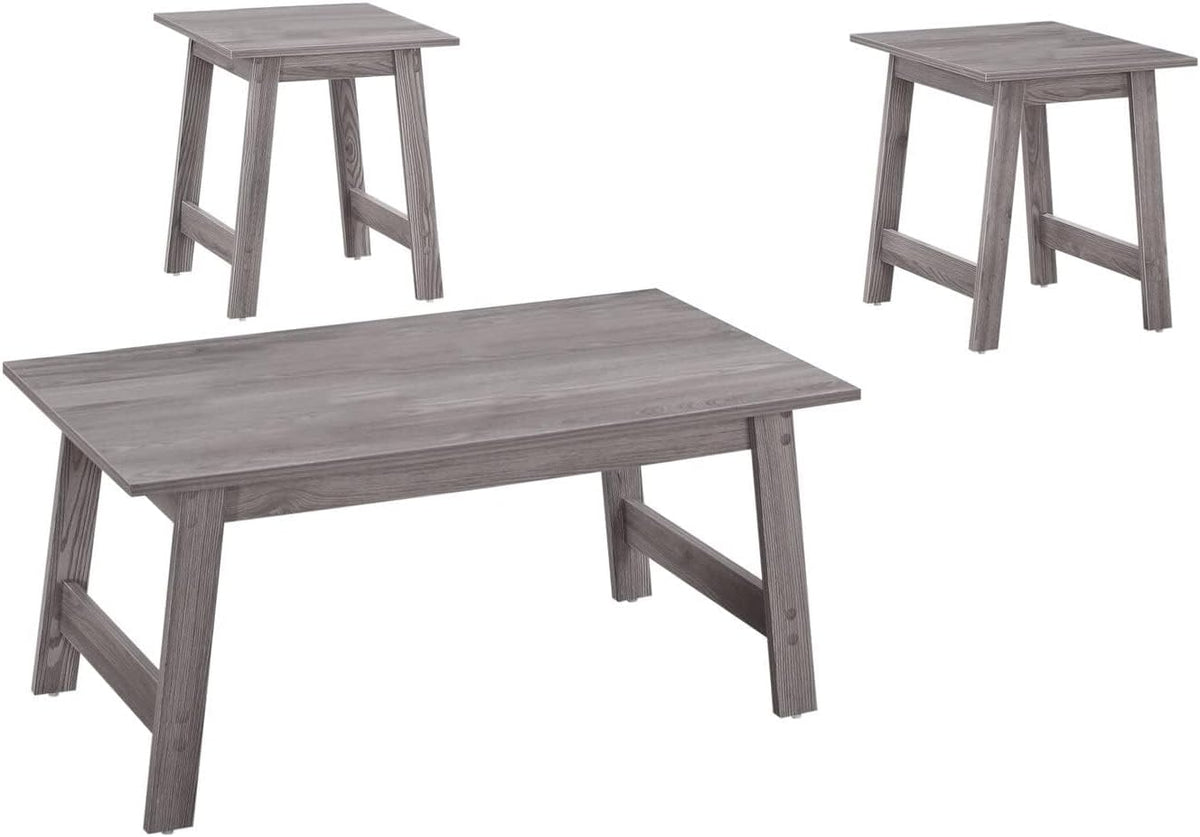 Pemberly Row 3-Piece Coffee Table Set, Gray Wood-Look Finish, Particle Board and Laminate, Includes Rectangular Coffee Table and 2 Square End Tables, Minimalist Design for Living Room or Small Spaces