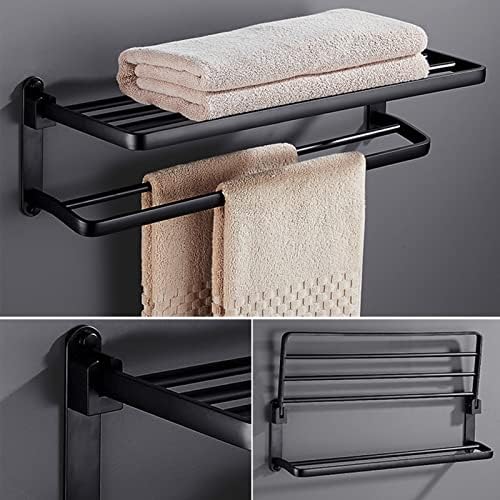 Towel Rail Bath Towel Holder Towel Bar Wall Mounted Towel Rack Aluminum Towel Storage Holder Bathroom Towel Rails Bath Rack Double Shelves Rack/40cm Bathroom Decor Shelf