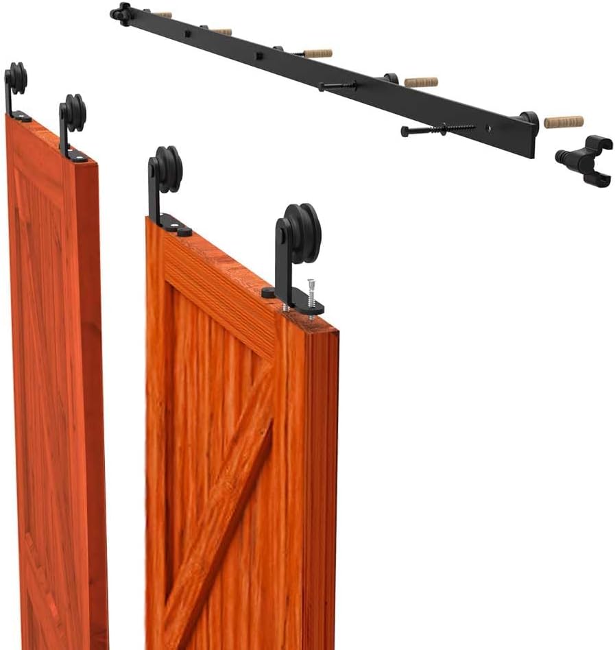 9FT Sliding Barn Door Hardware Kit, for 27' Width Double Door, Top Mount Roller, Matte Black