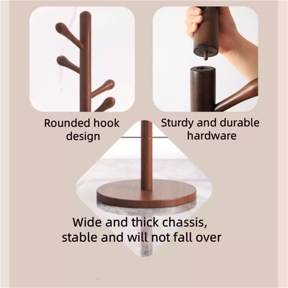 Floor-Standing Hat Rack for Bedroom, Solid Wood Coat Tree, Simple Coat Rack Freestanding, Vertical Solid Wood Purse Hanger for Living Room