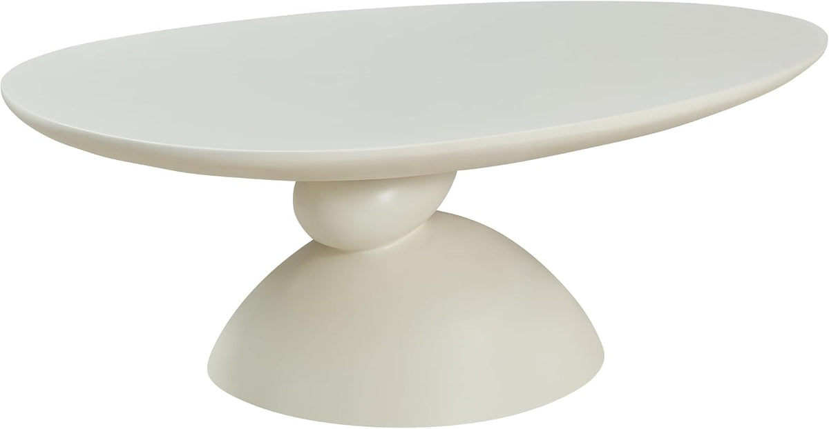 Lucky Coffee Table 47.2' Cream, Sculptural Fiberglass Table with Matte Finish, Minimalist Scandinavian Low Coffee Table, Designer-Inspired Pebble Base Center Table for Modern Living Room & Apartment