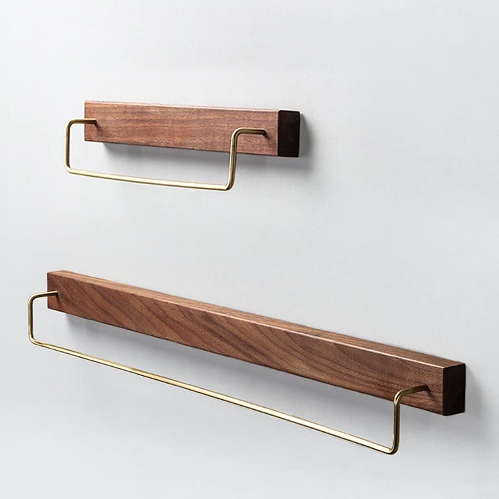 Towel Rack Black Walnut Wood Towel Rack Wall Mounted Retro Towel Bar Wooden Towel Holder Brass Towel Rail (Color : Brown Size : 60cm) (Wood Color 30cm)