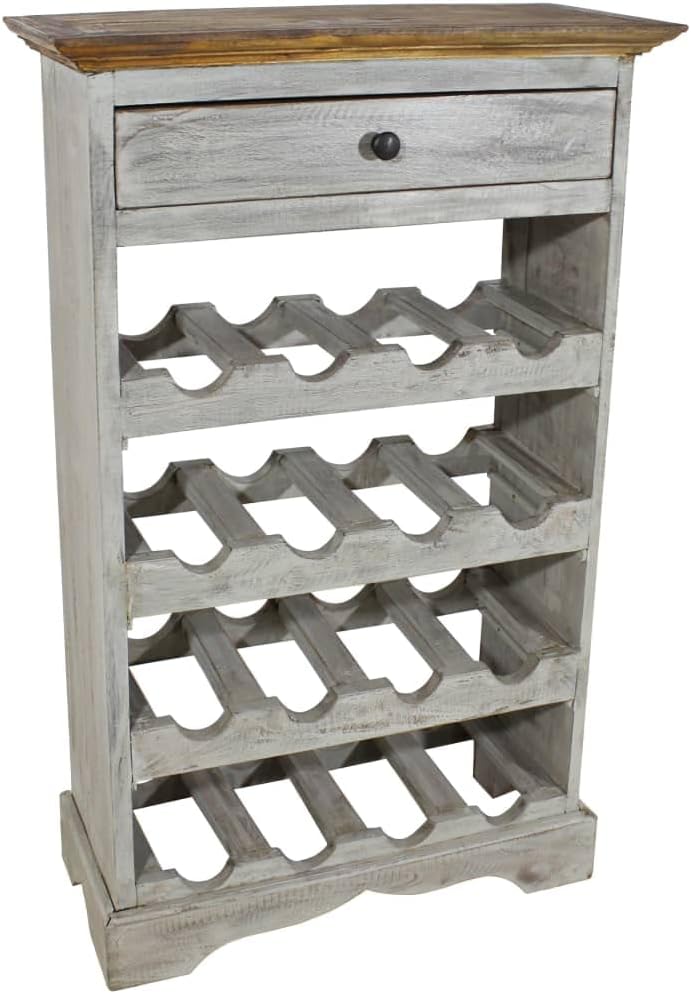 Solid Mahogany Wine Rack Antique-Style Handmade Wooden Cabinet Compact 21.7'x9.1'x33.5' Countertop Display Shelf for Kitchen Bar Drink Storage