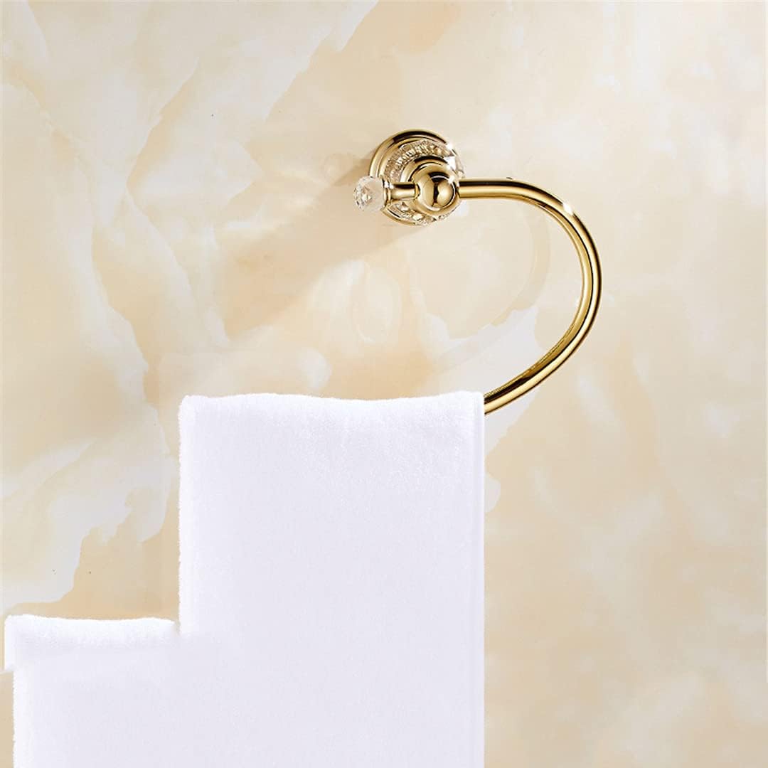 Bathroom Accessories Set Shiny Gold Crystal Towel Rack Metal Toothpaste Holder Wall Hanging Swivel Towel Bar Corner Shelf,Paper Net(Towel Ring)