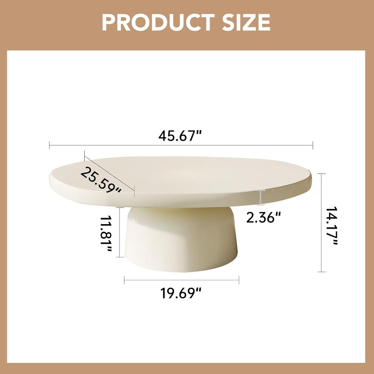 45.67' White Coffee Table, Modern Funky Irregular Shaped Coffee Table with Sturdy Pedestal for Bedroom, Living Room & Small Spaces