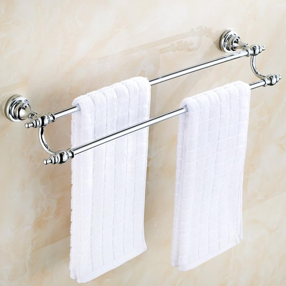 Bathroom Hardware Set Chrome Polished Bath Rack Paper Holder Toothbrush Holder Towel Bar Coat Hook Bathroom Accessories,Double Towel Bar