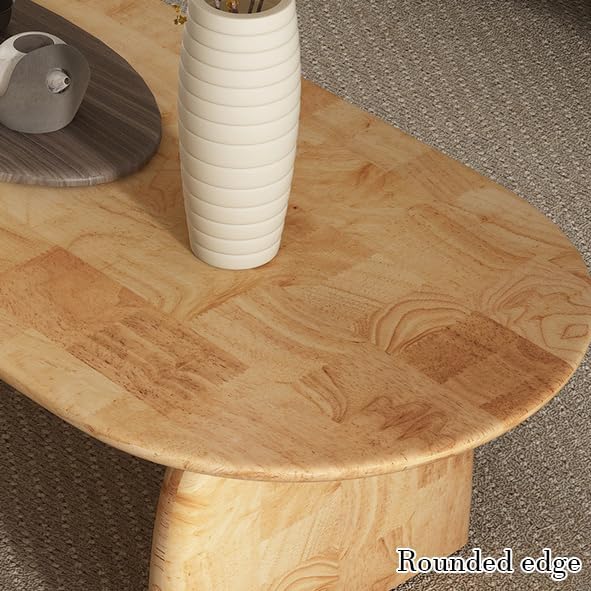 Oak Oval Coffee Table,mid Century Modern Center Table for Living Room,Solid Wood Tea Cocktail Table for Home Office(39.3' D x 19.6' W x 15.7' H, Wood)