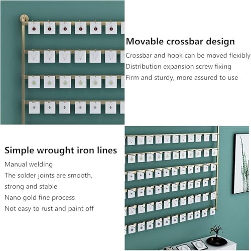Wall Mounted Jewelry Organizer - Metal Display Rack with Hooks for Necklaces, Keyrings, Hats - Stylish Storage Shelf for Closet & Retail Use, Space-Saving Solution (Gold 80×120CM)