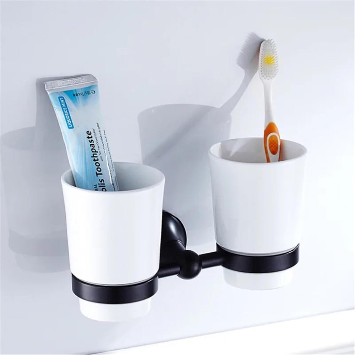 Black Brass Bathroom Accessories Hardware Set Towel Bar Rail Rack Toilet Paper Holder Shower Soap Dish(Double Tumbler)