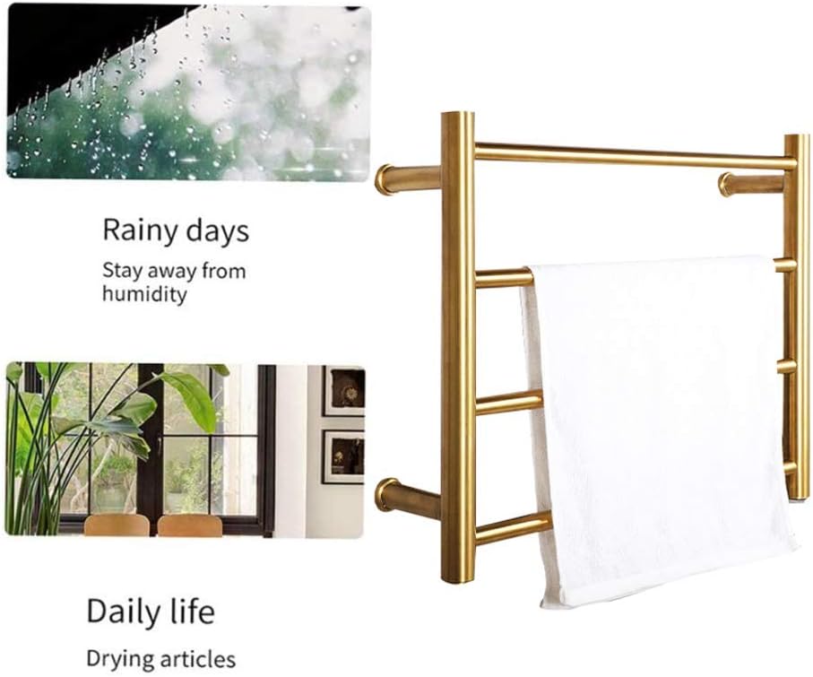 Towel Warmer, Gold Electric Heated Towel Rack Stainless Steel Electric Drying Rack Wall Mounted Bath Towel Heater with 4 Bars Clothes Airer Dryer for Bathroom, 45×54×12cm,Ha(